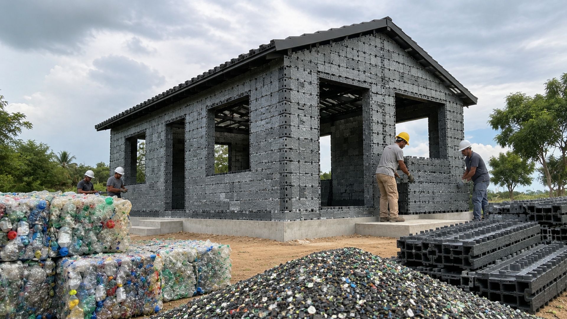 Entenda como casas de plástico reciclado no Brasil unem obra rápida, menos entulho e reaproveitamento de resíduos na construção civil.