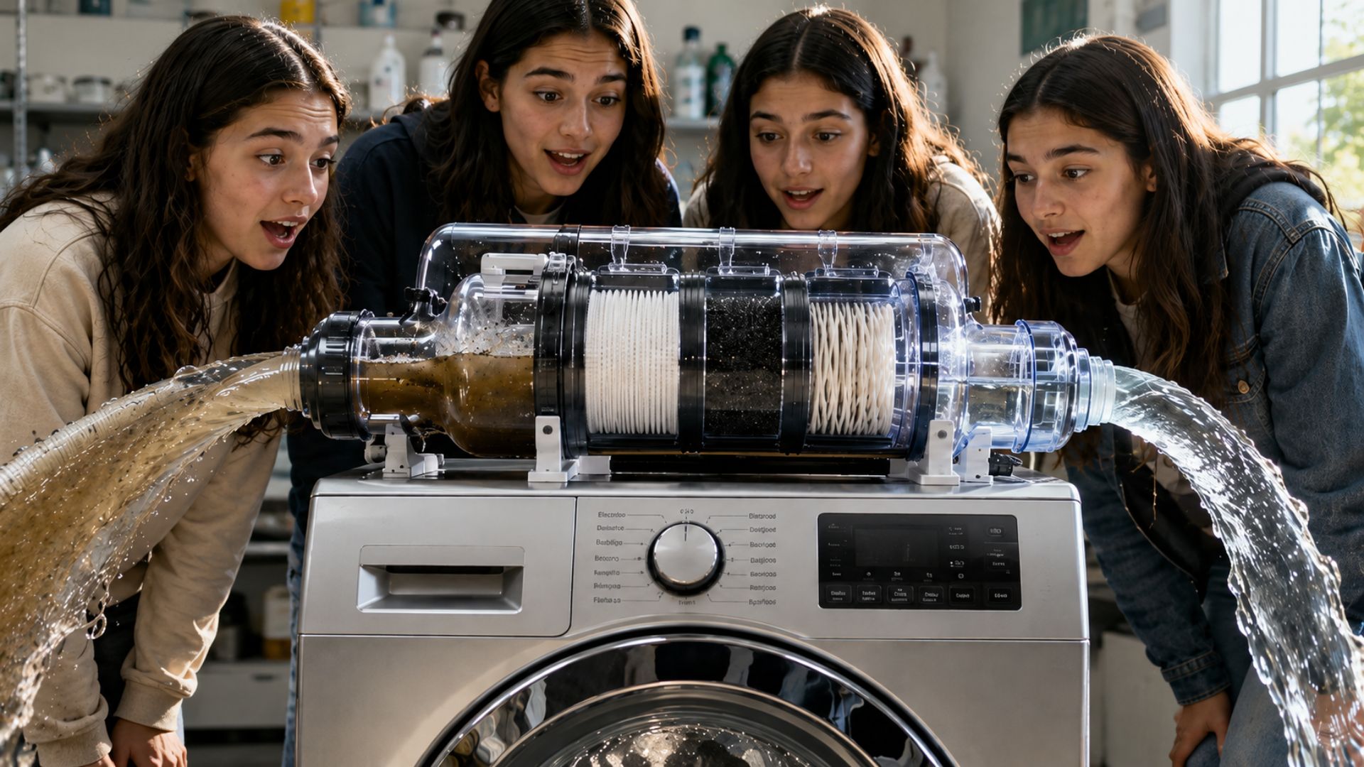 Estudantes turcas criam dispositivo que reutiliza até 90% da água da máquina de lavar e vencem prêmio global de US$ 100 mil.