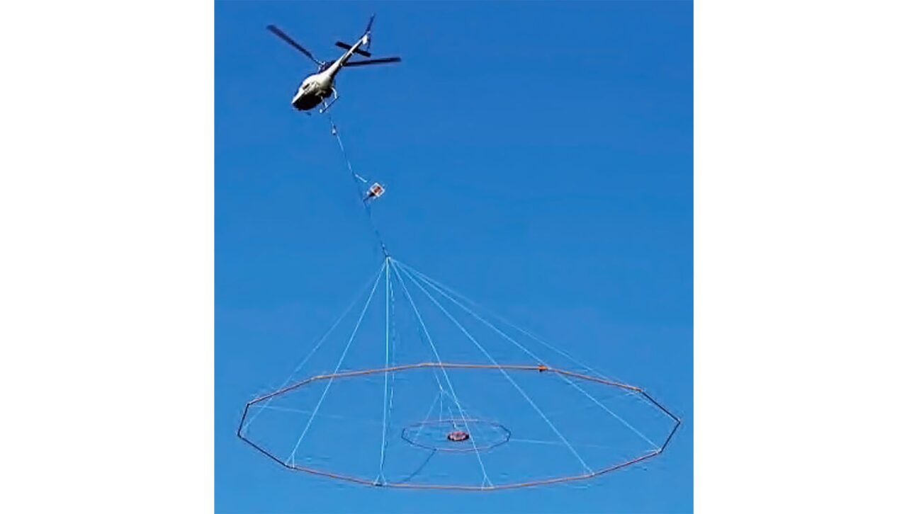 O sistema de detecção eletromagnética transiente aerotransportado (ATEM) dispara um poderoso pulso de eletricidade através de uma bobina transmissora gigante e pode ser usado para detectar submarinos. Foto: Universidade Beihang