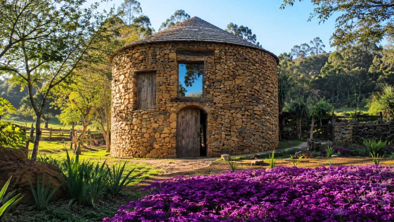 Inspired by Scotland, father and son build in Santa Catarina the Steinhaus, a circular stone house with 97 cm walls that became an agritourism hub.