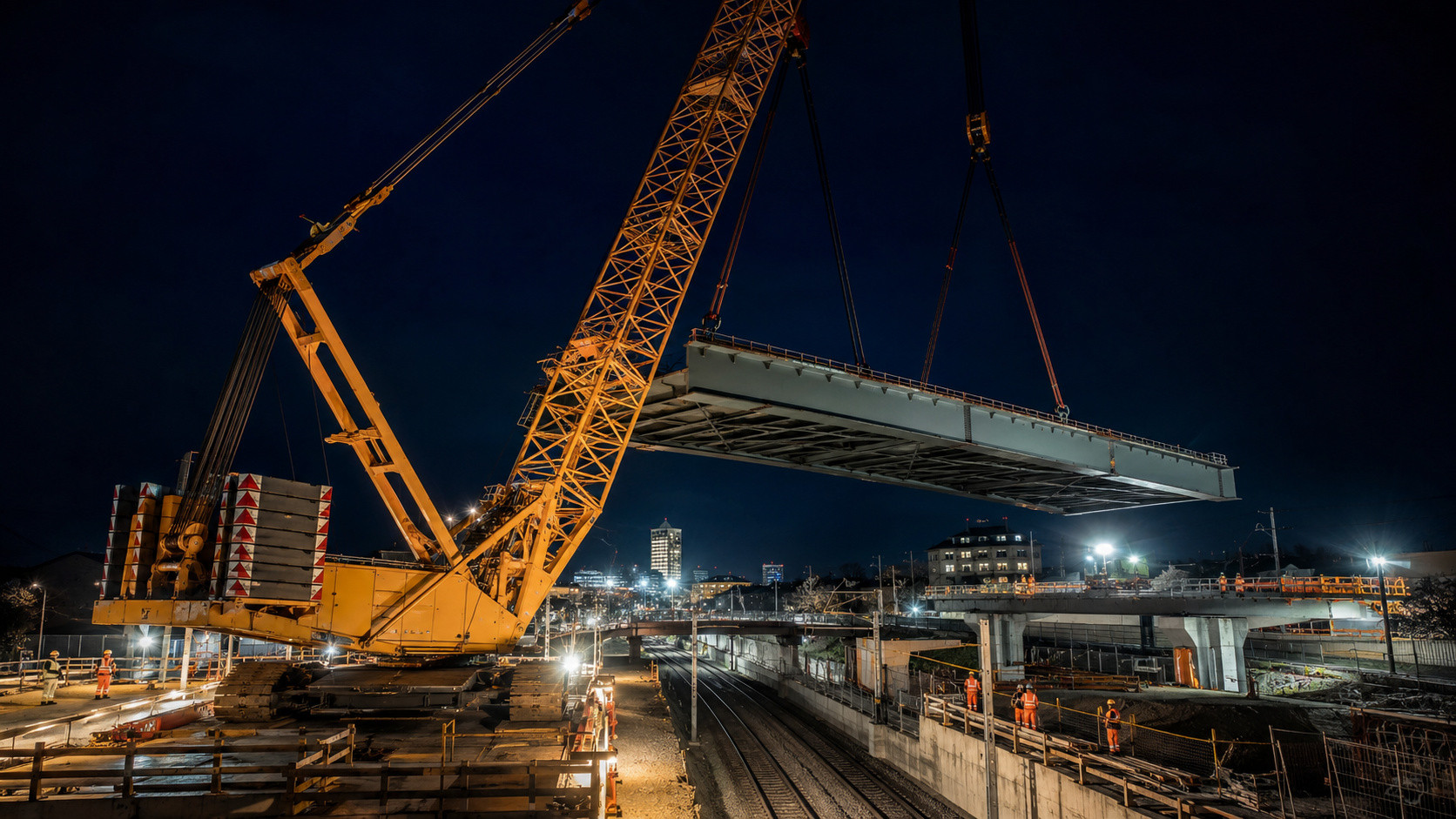 Instalação da ponte de 255 toneladas mobilizou um guindaste de 1.000 toneladas
