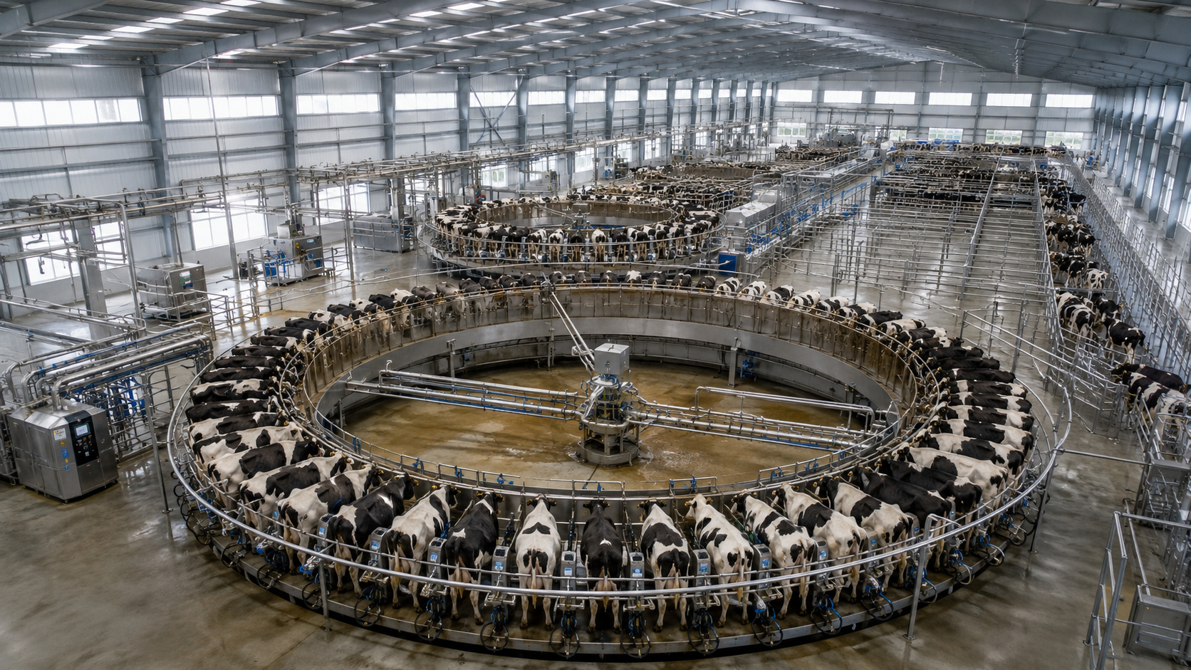 Na China, o maior carrossel de ordenha totalmente automático do mundo usa 2 plataformas de 80 pontos, coloca mais de 5.000 vacas