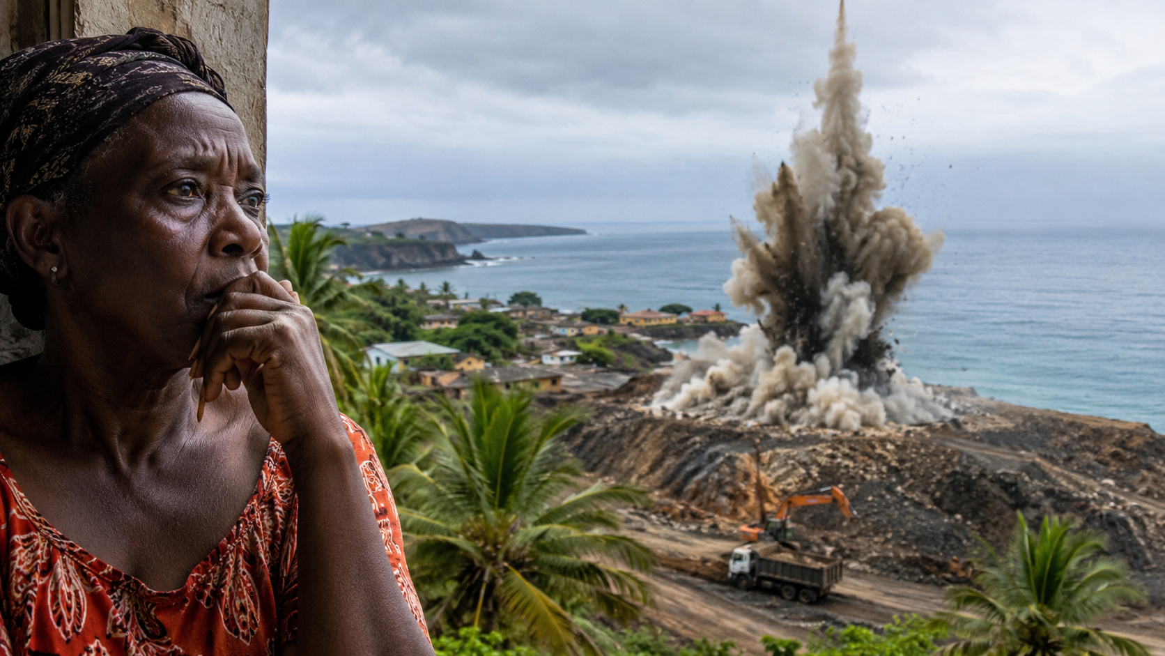 Isolada no Atlântico, ilha africana com cerca de 5.000 moradores denunciou explosões de dinamite em obra