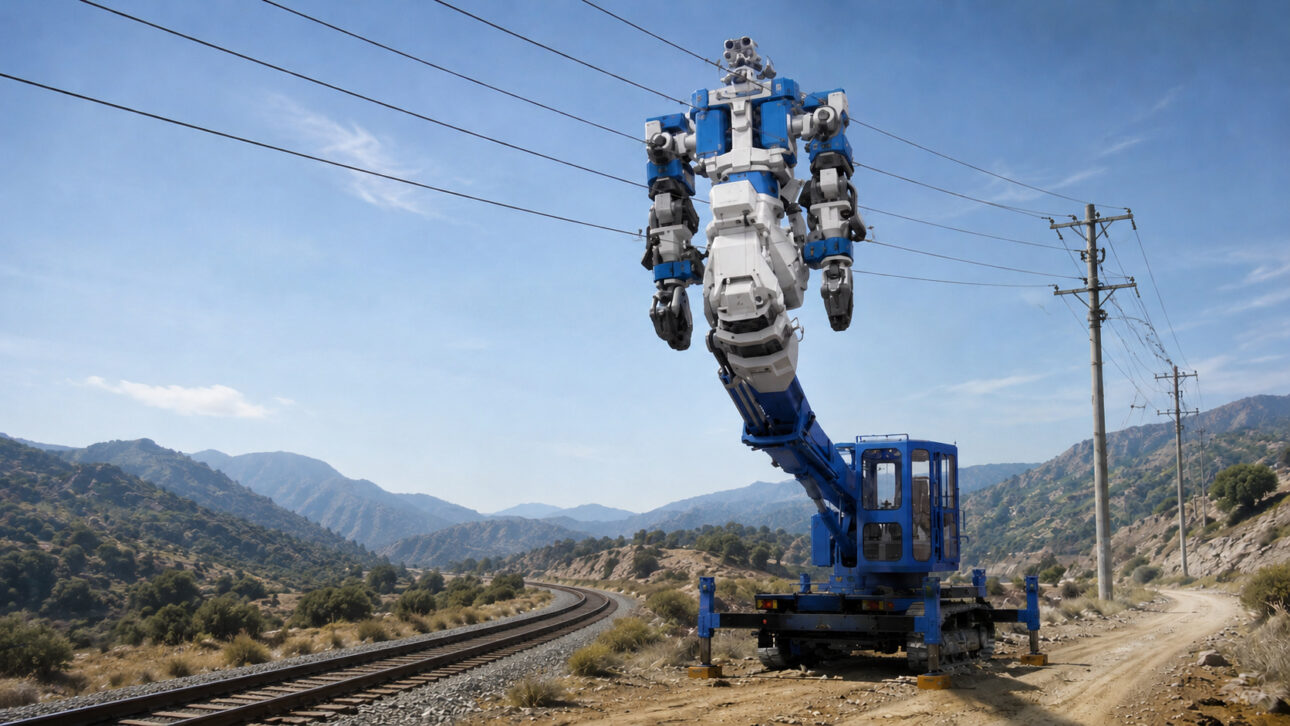 Japão coloca um humanoide gigante de até 12 metros sobre um caminhão ferroviário para substituir trabalhos perigosos em altura