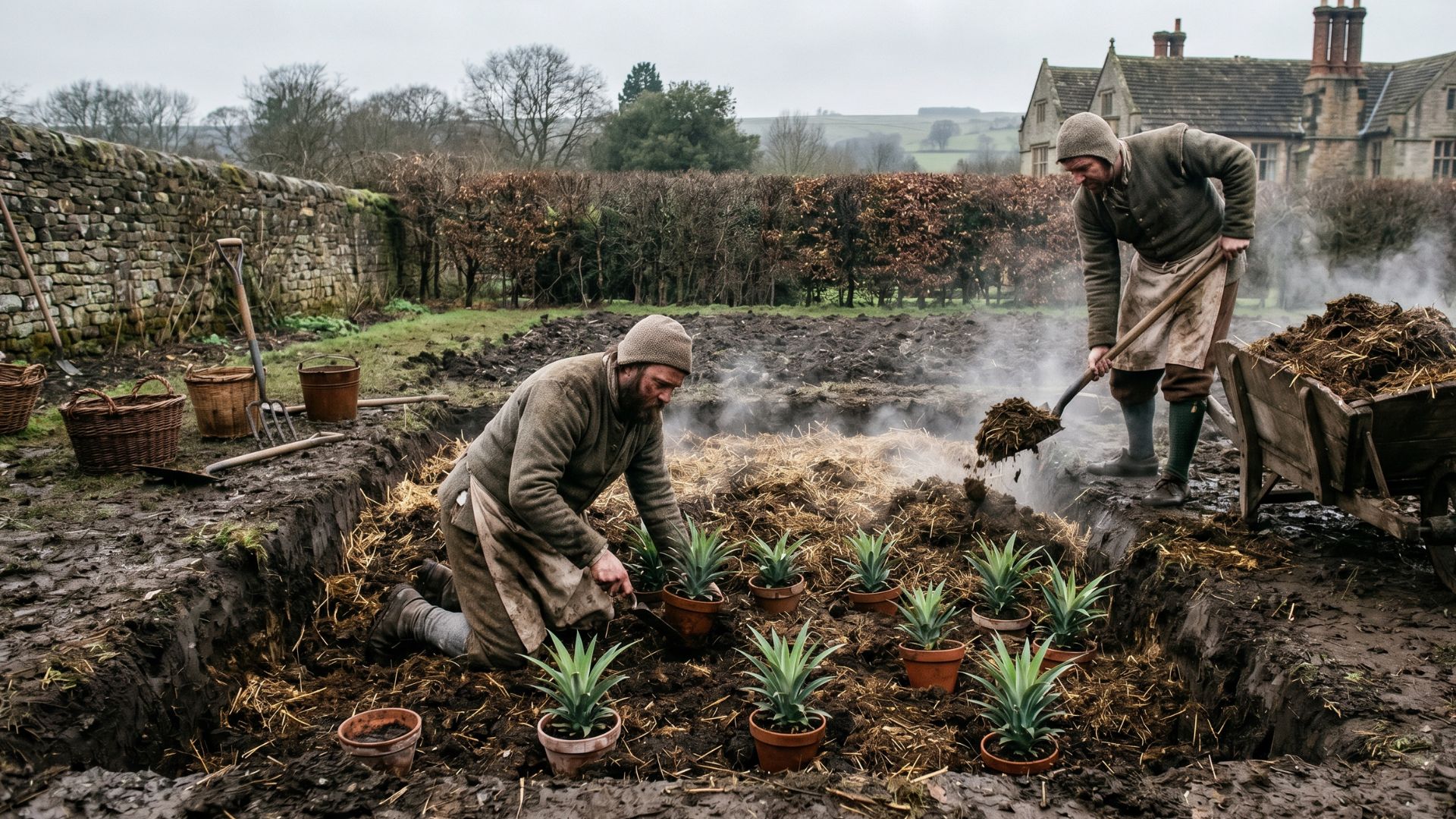 Abacaxis cultivados com esterco de cavalo no Reino Unido viraram símbolo de luxo e exibiram a engenharia hortícola britânica dos séculos XVIII e XIX.