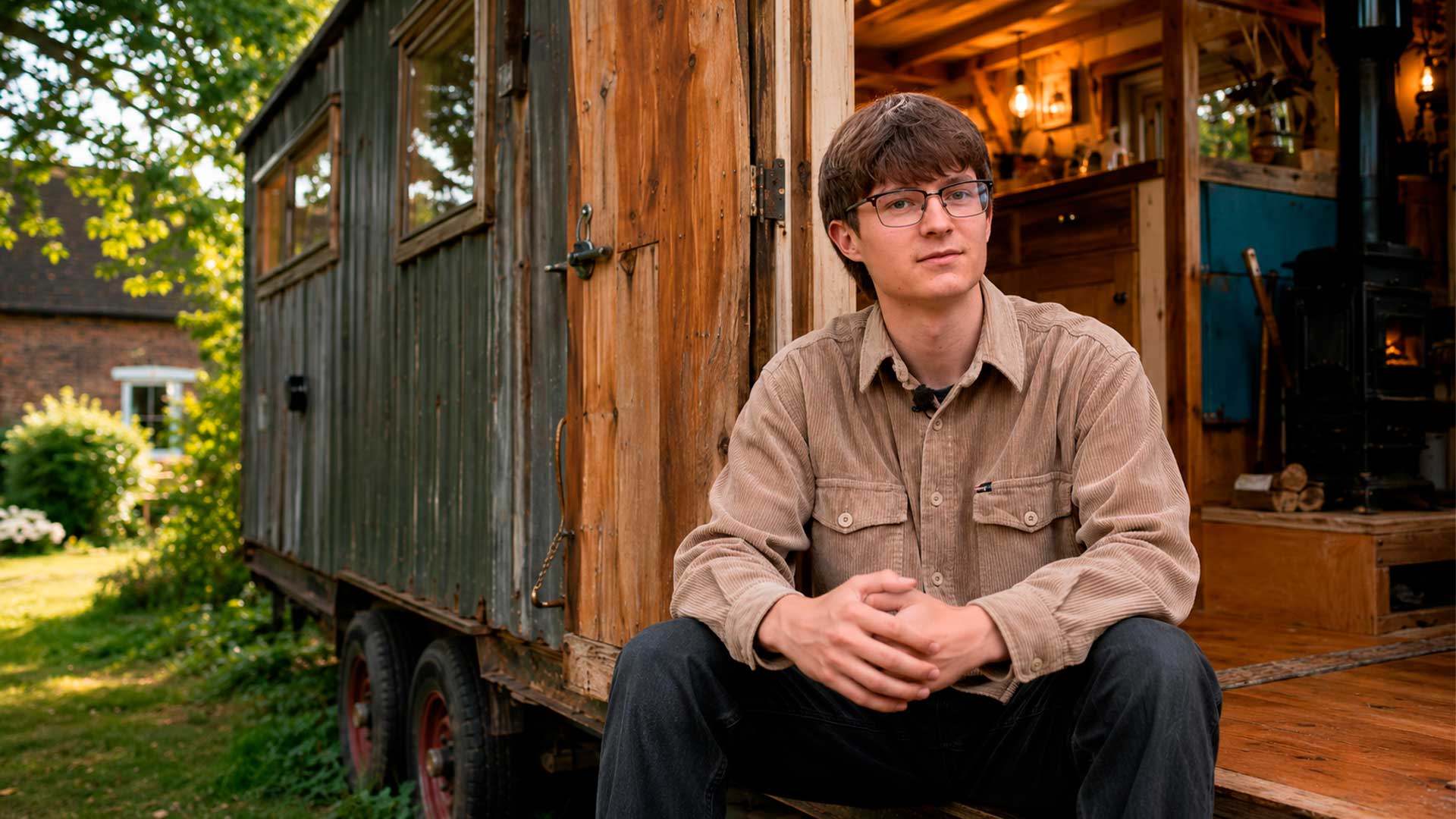 Jovem de 22 anos reaproveita reboque de fazenda e cria tiny house compacta no jardim da família