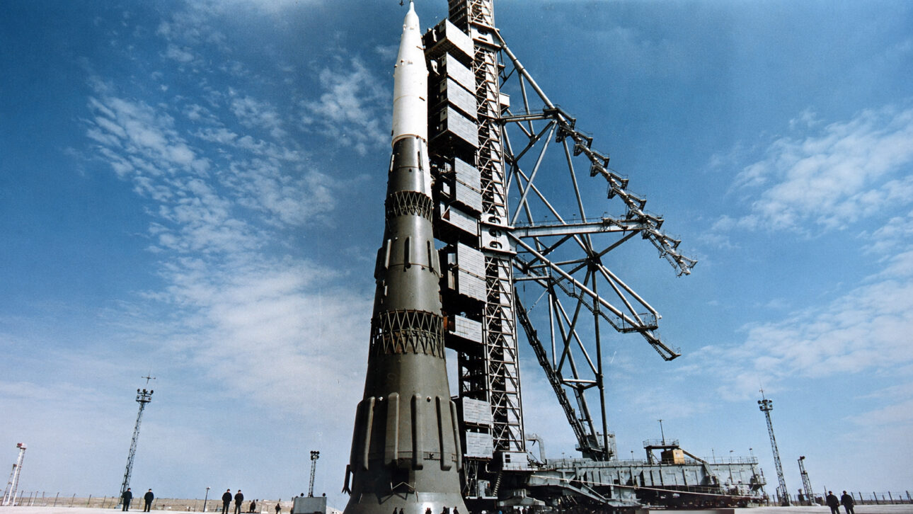 N1 test model on the launch tower at Baikonur, 1967.