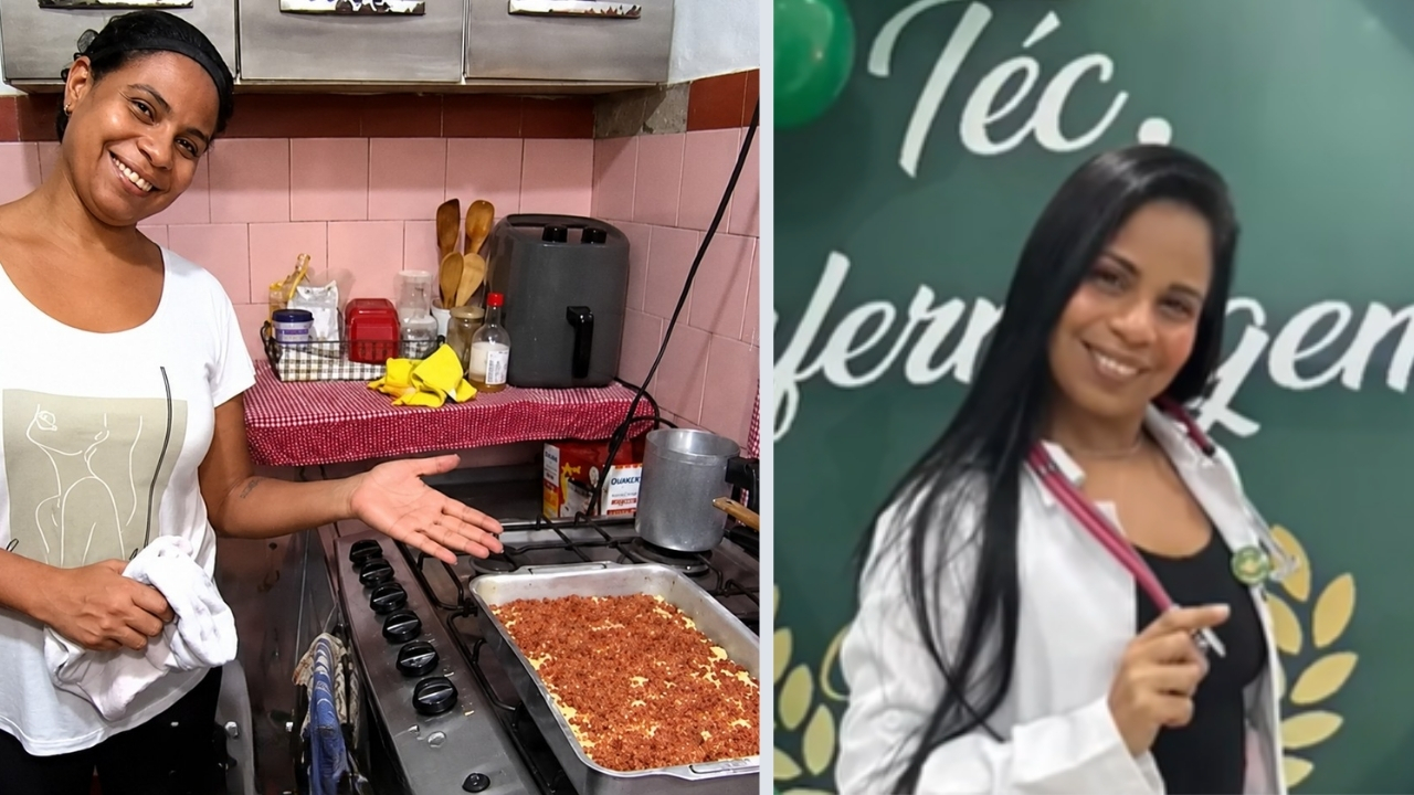 Tortas caseiras ajudam Érika Cristina Oliveira, mãe de quatro filhos em São Paulo, a buscar renda e enfermagem para mudar o futuro.