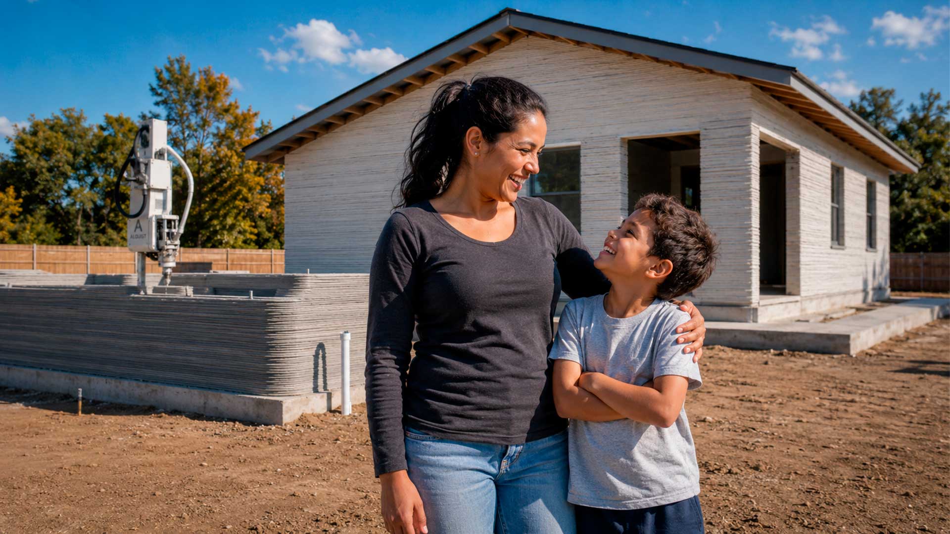Mãe solo recebe nos EUA casa impressa em 3D com paredes de concreto, três quartos e projeto voltado à moradia acessível