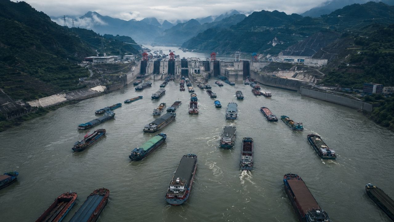Navios no Yangtze ganham eclusas nas Três Gargantas e em Gezhouba para aliviar gargalos logísticos.