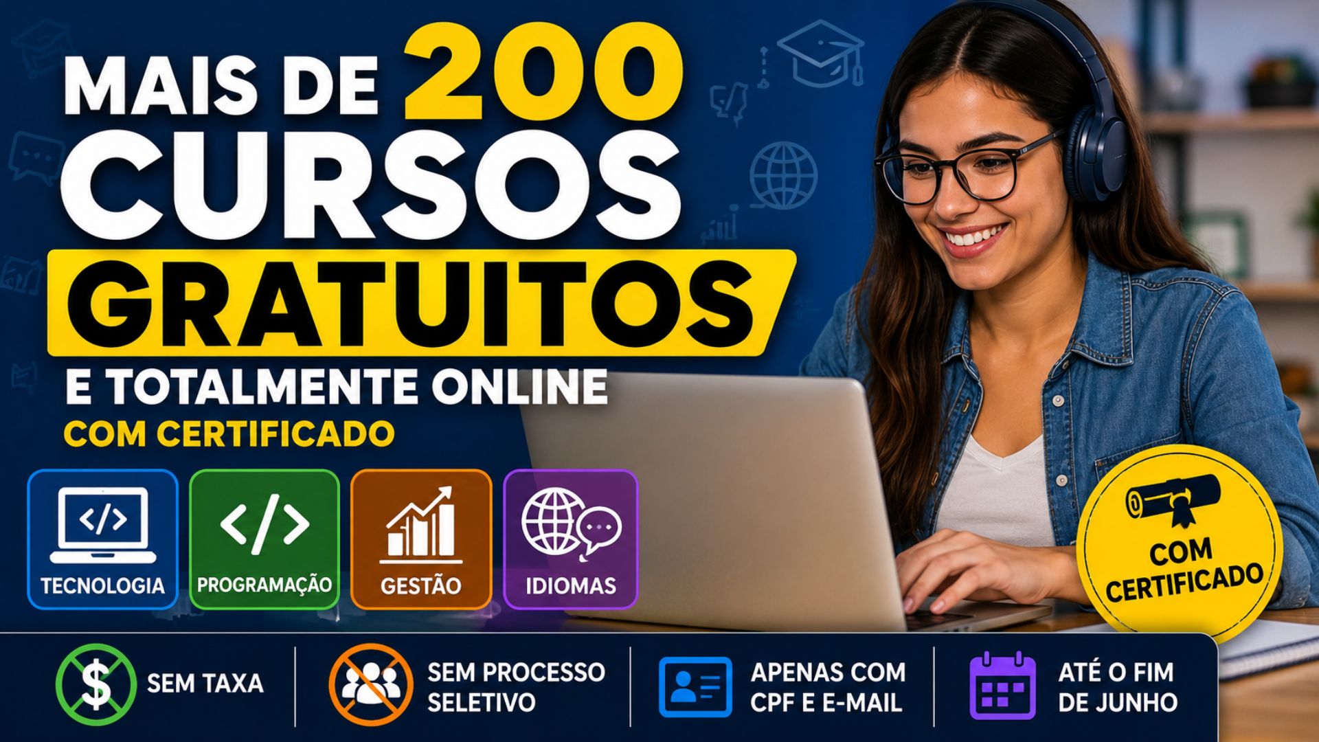 Mais de 200 cursos gratuitos online com certificado do IFRS estão com inscrições abertas até 30 de junho de 2026; veja a lista, os links oficiais e como se inscrever.