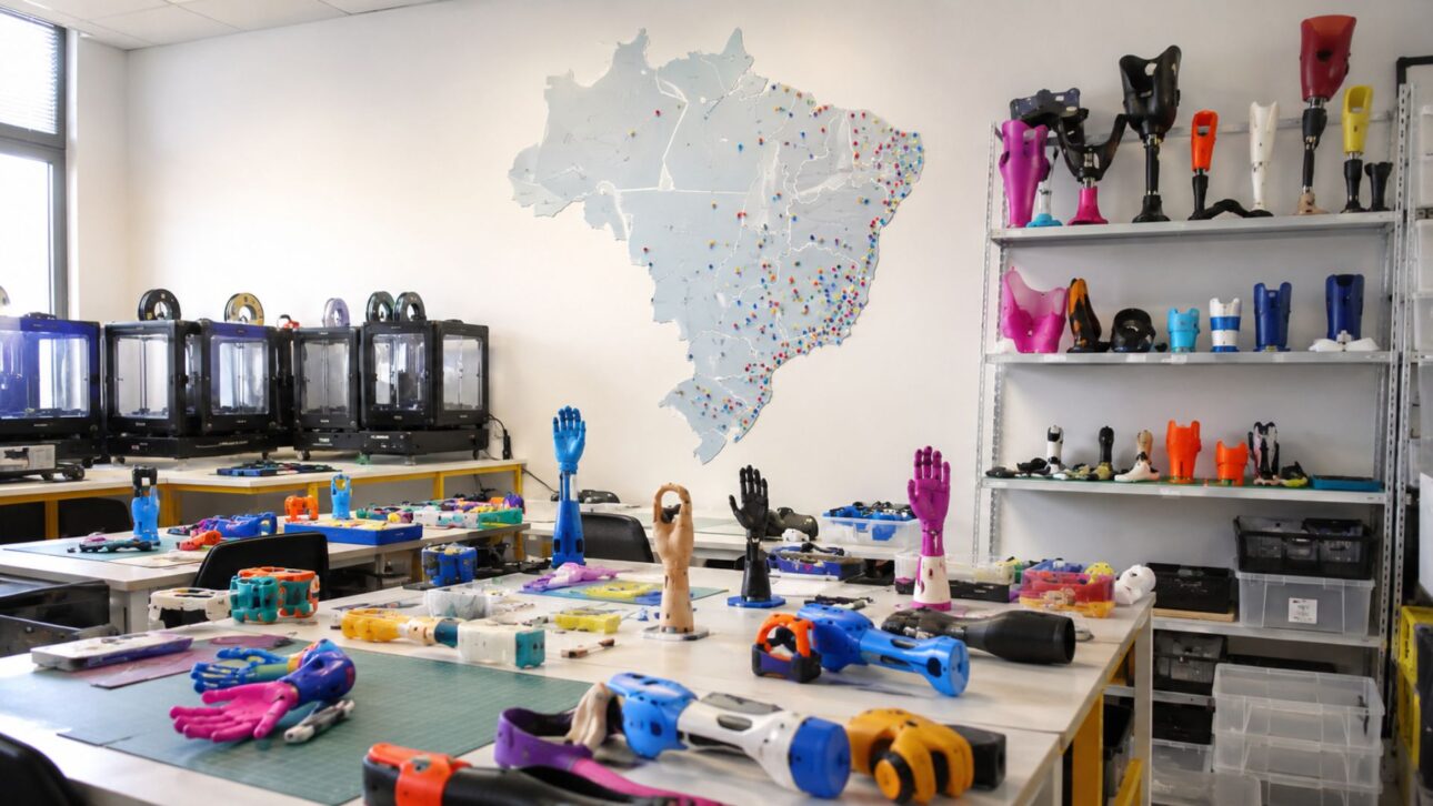 In Paraná, Dar a Mão produces low-cost 3D printed prosthetics for those with agenesis and already gathers more than 5,000 families in the national network.