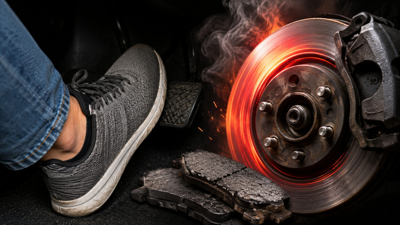 Keeping the foot on the brake heats the system, accelerates wear, and can cause brake fade, vibration, and loss of braking efficiency.
