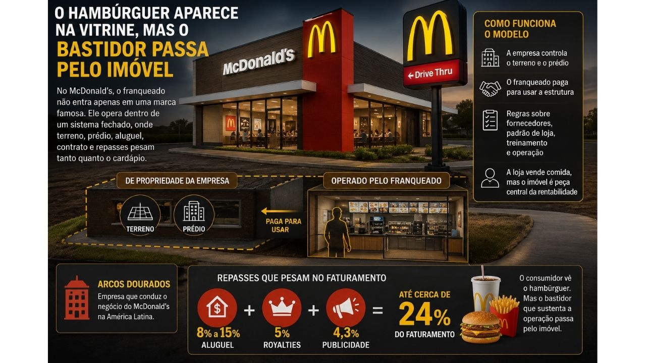 McDonald's prende franqueado a aluguel, royalties e contrato rígido, com risco milionário no Brasil.