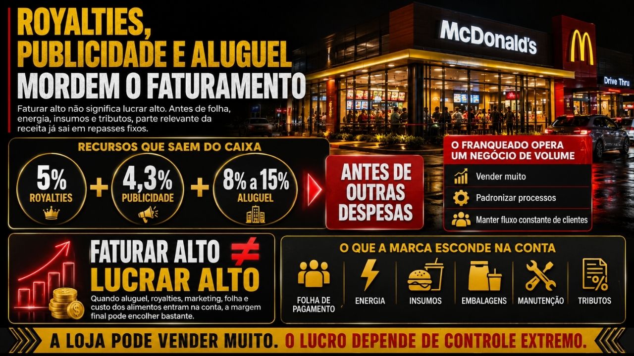 McDonald's prende franqueado a aluguel, royalties e contrato rígido, com risco milionário no Brasil.