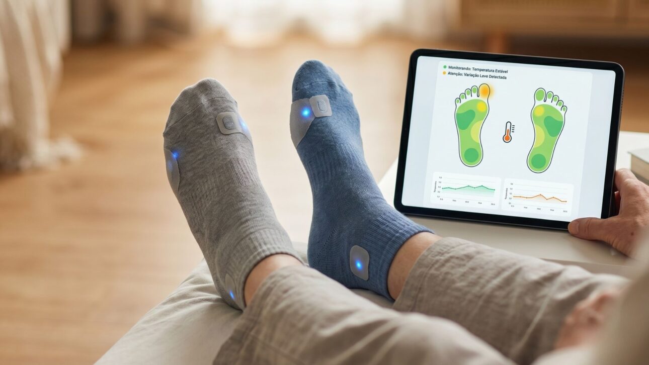 Smart socks for diabetics monitor foot temperature in real-time and can help detect early signs of lesions before ulcers develop.