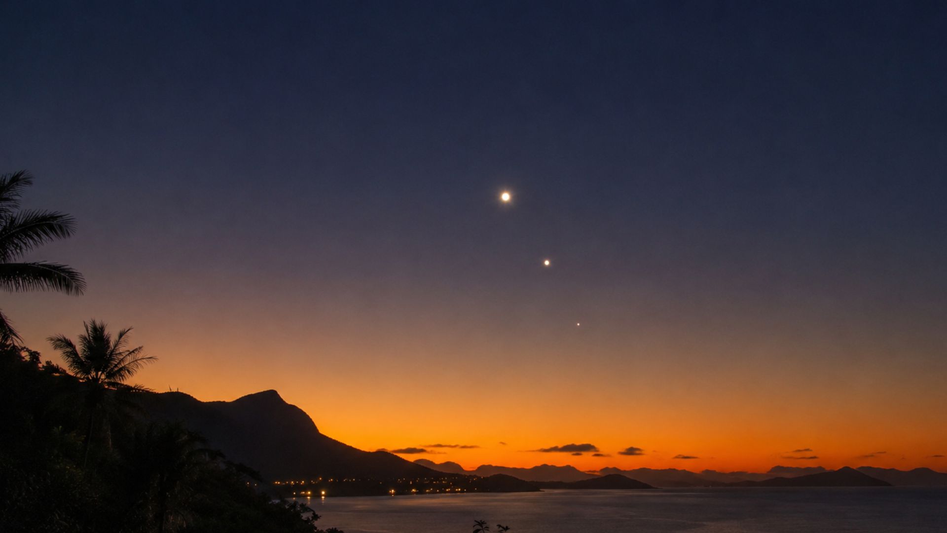 Mercúrio, Vênus e Júpiter formam um mini alinhamento de planetas no dia 12 de junho, visível a olho nu após o pôr do sol no Brasil.
