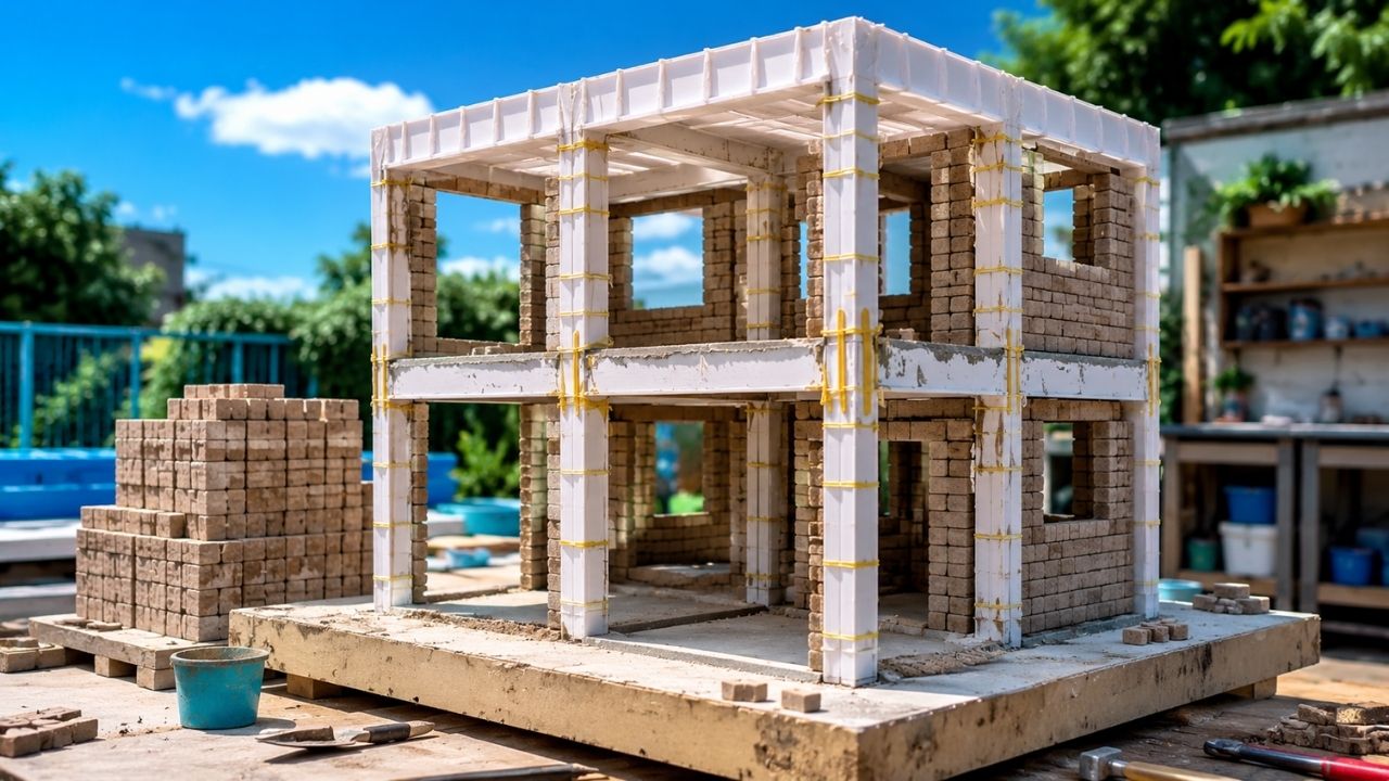 Mini casa de 2 andares revela o segredo que muita gente ignora na obra paredes não sustentam a construção, 8 pilares assumem o peso e 1.500 blocos mostram como nasce o (2)