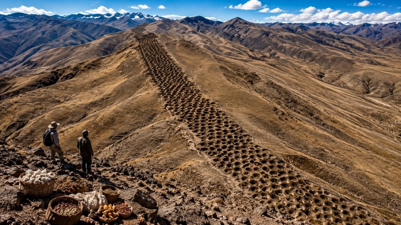 Montanha no Peru guarda 5.200 buracos alinhados por 1,5 km, intrigou cientistas por quase um século e agora pode revelar um antigo mercado indígena onde milho, algodão e outros (4)