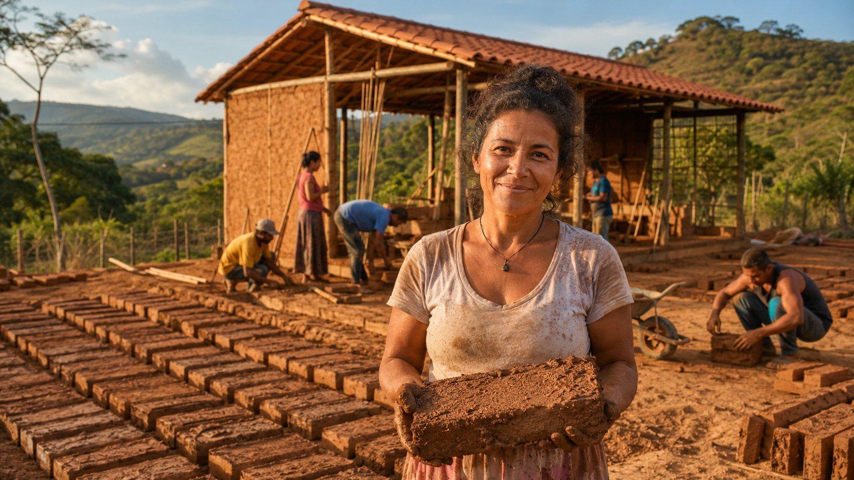 Moradora de comunidade rural em Minas Gerais construiu a própria casa de terra