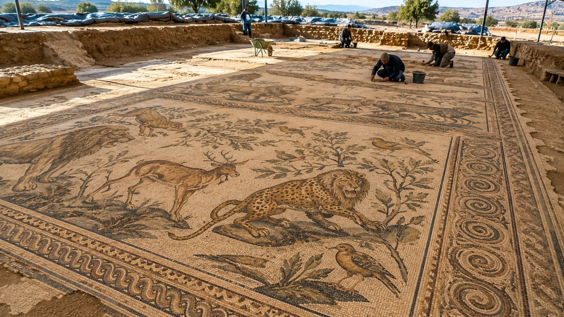 Agricultor preparava o terreno para mudas na Turquia e desenterrou por acaso um mosaico romano de 84 m² e 1.700 anos: a descoberta empolgou a arqueologia.