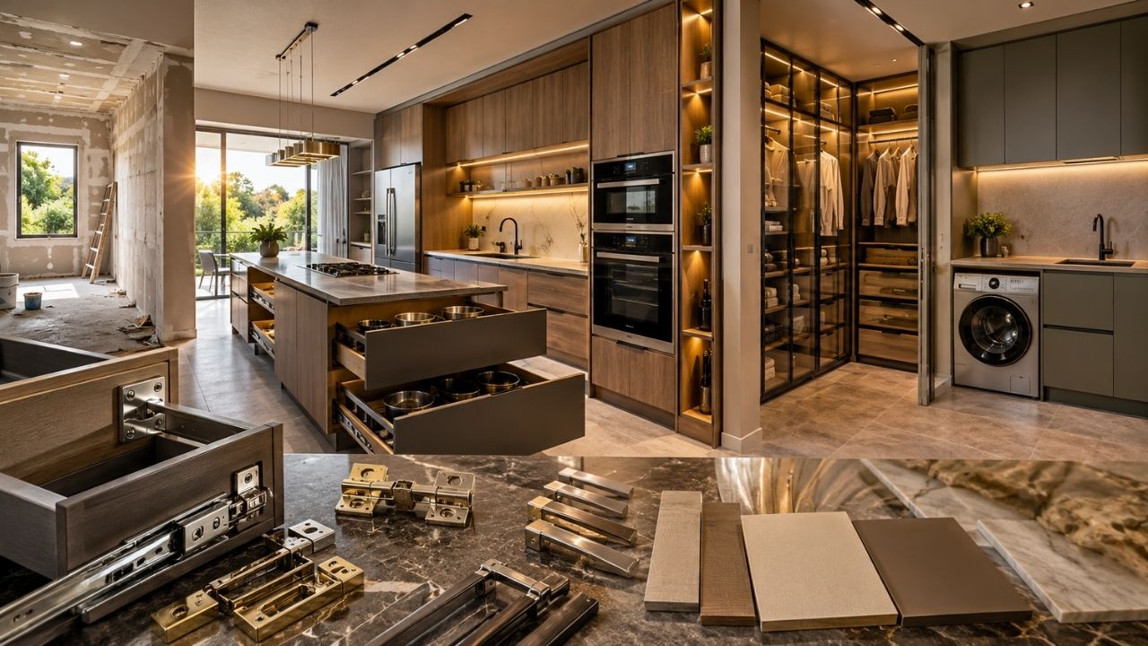 Móveis planejados podem custar de R$ 1.800 a mais de R$ 7.500 por m² em 2026, e ambientes como cozinha, closet e lavanderia mostram por que gavetões, ferragens, portas grandes (3)