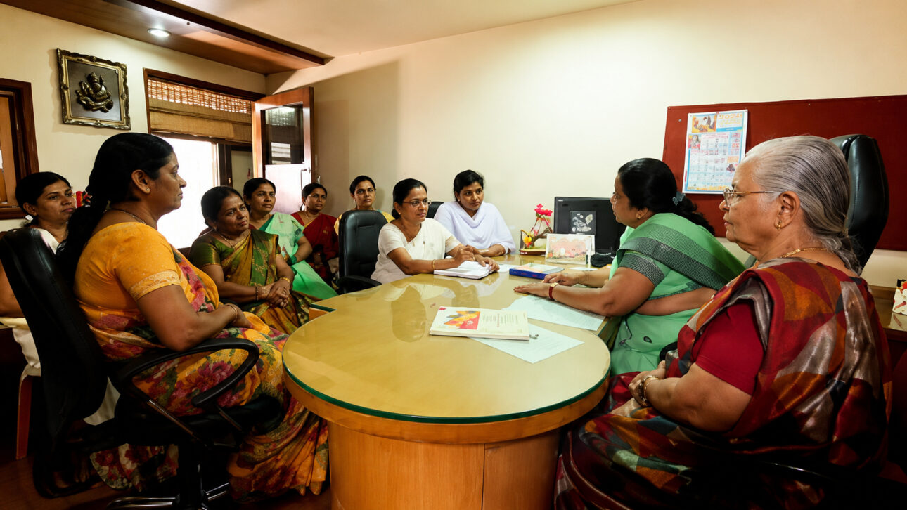 No início, eram sete mulheres vizinhas que já sabiam preparar papad, alimento comum nas casas indianas.