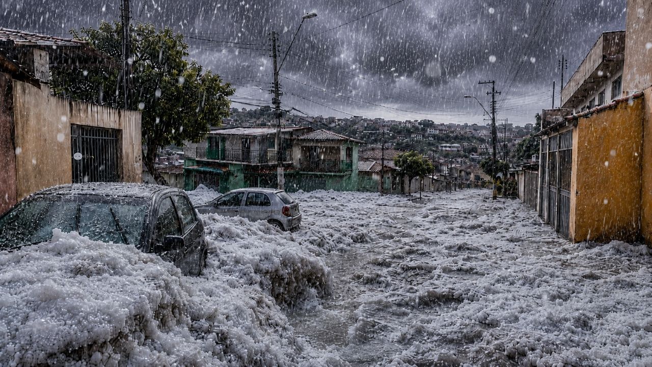“Nunca vi isso” chuva de granizo cobre cidade de Minas com até 30 centímetros de gelo em apenas 45 minutos, transforma ruas em rios congelados e mobiliza Defesa Civil (5)