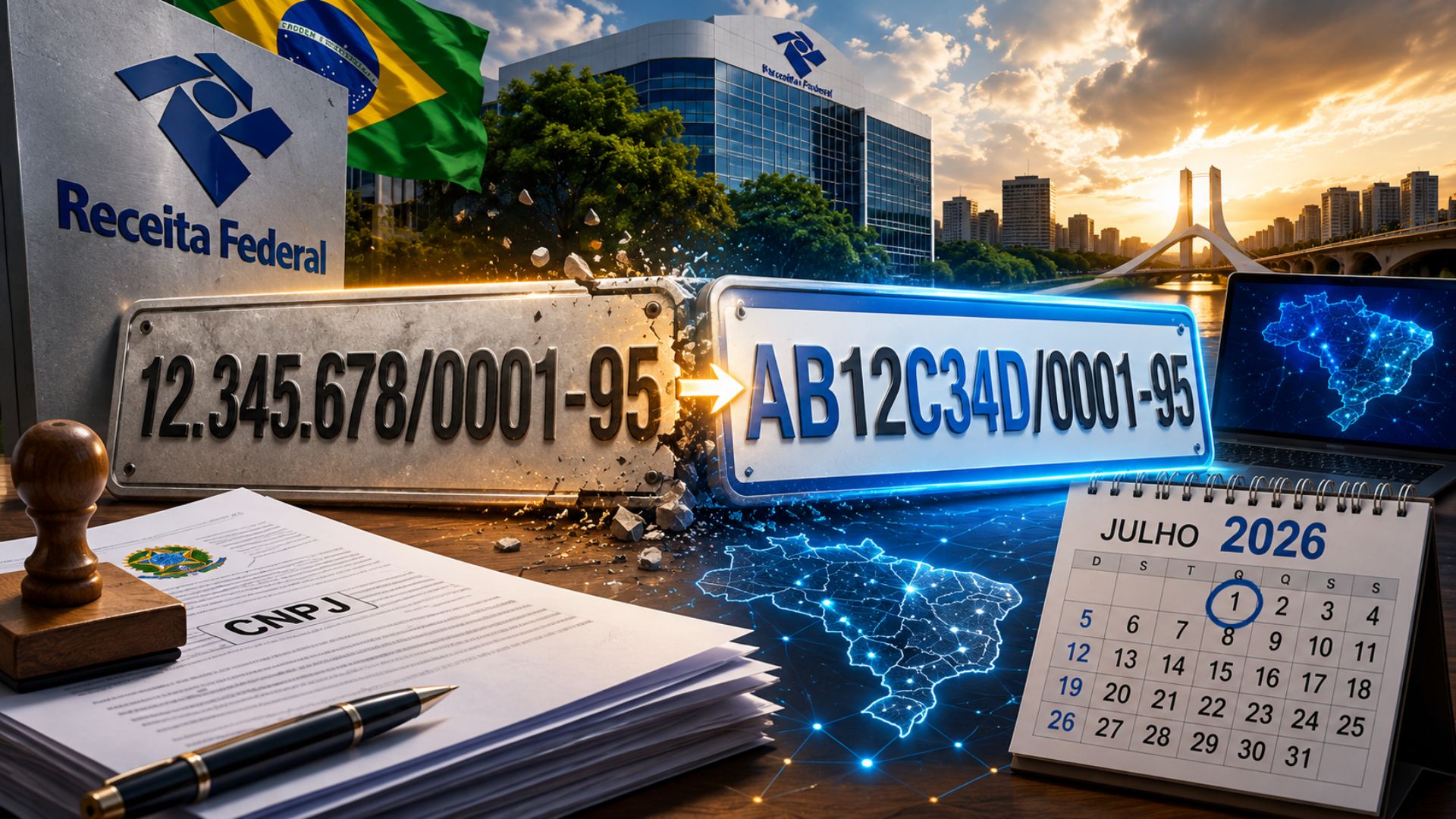 O CNPJ vai ganhar letras em julho de 2026. Entenda o CNPJ alfanumérico, a mudança no Dígito Verificador e a ligação da Receita Federal com a reforma tributária.