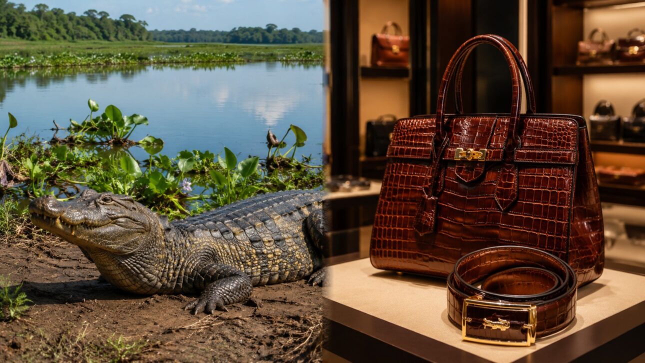 No Pantanal, a Caimasul é o maior frigorífico de jacaré do mundo: abate quase 100 mil por ano e exporta couro de jacaré e vende carne de jacaré.