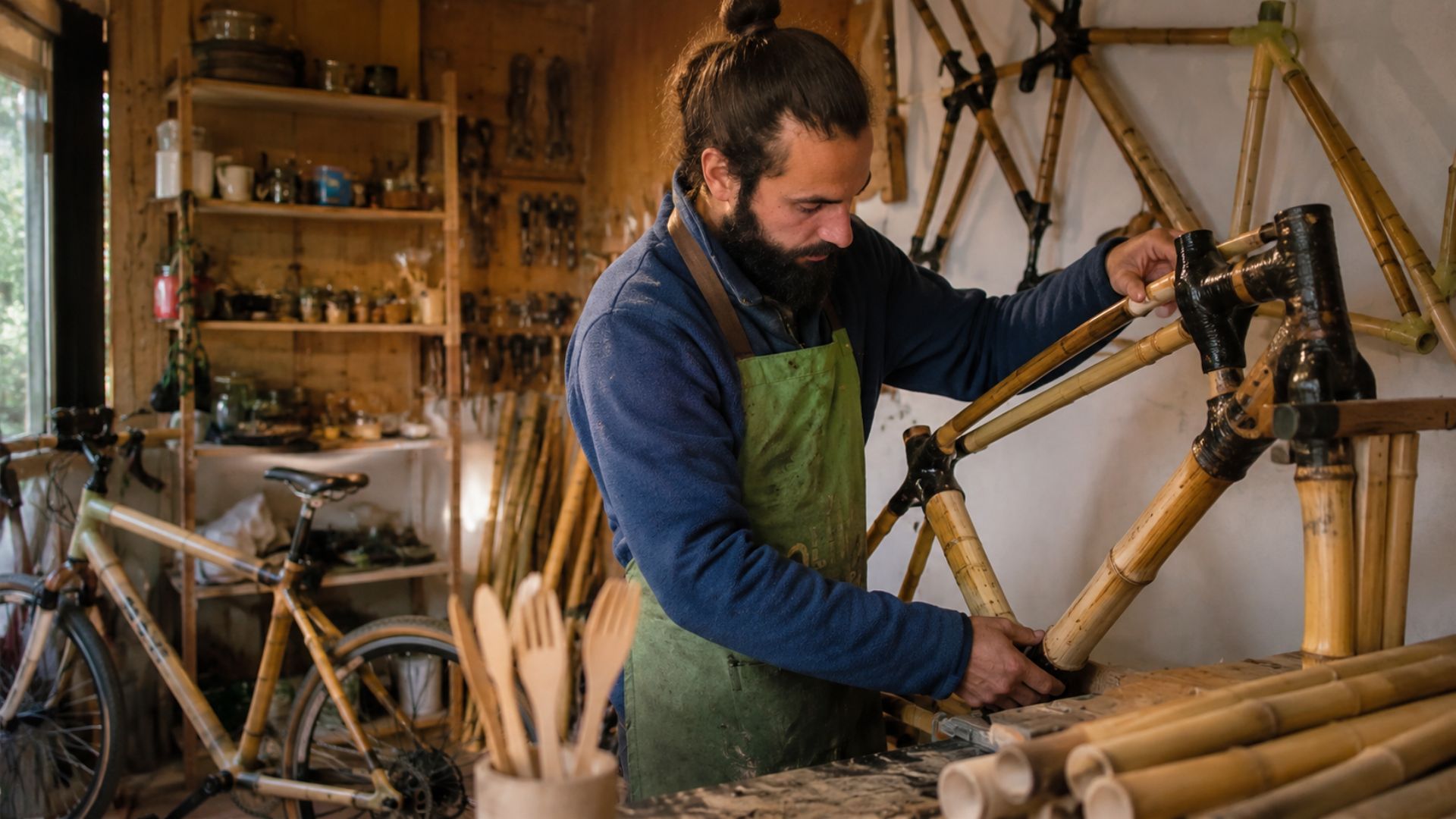 No sul do Chile, José Tomás transforma o coligüe, um bambu nativo que cresce mais rápido que o pinheiro, em bicicleta, bengalas e talheres sustentáveis.