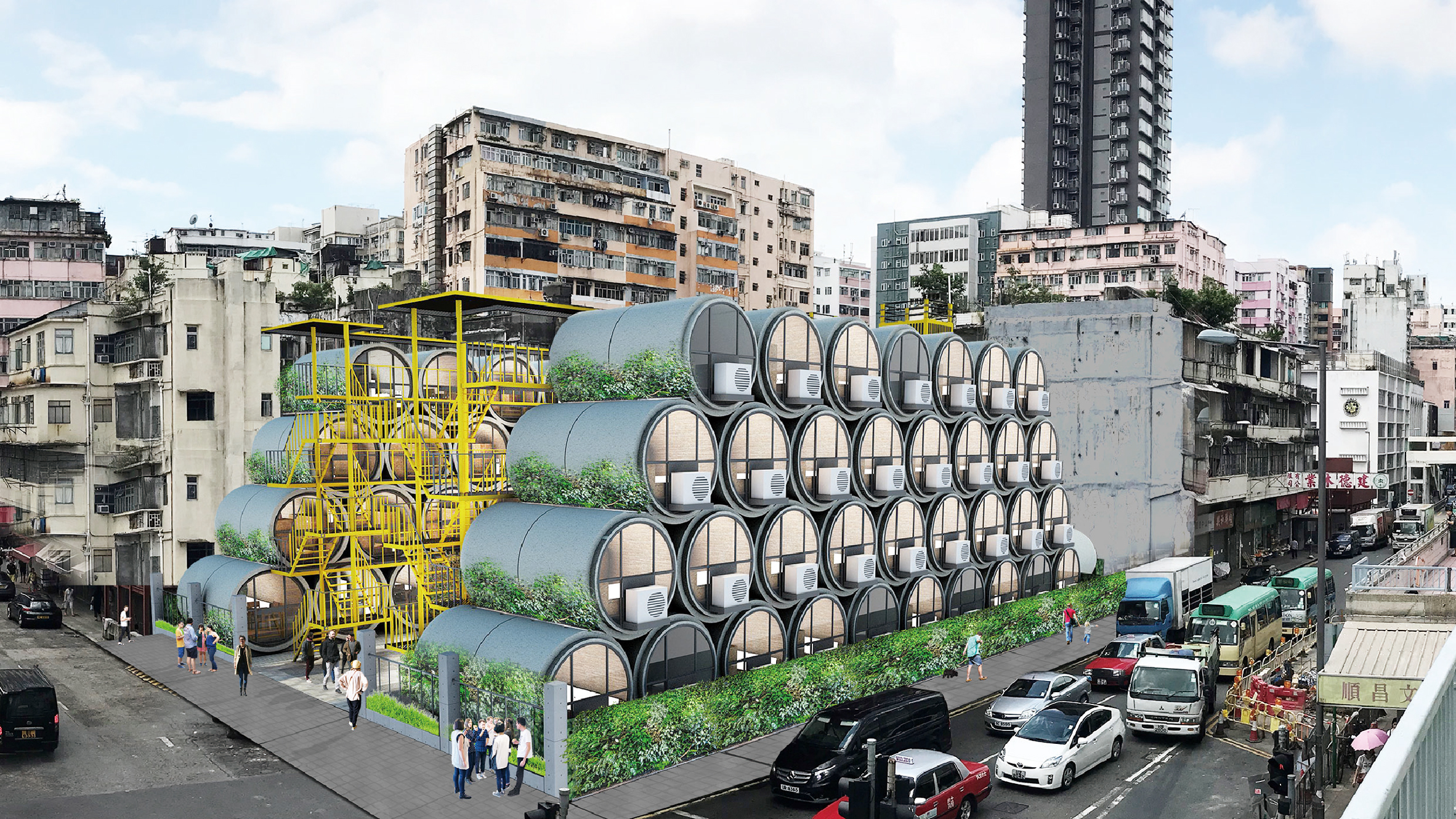 Projeto OPod Tube House transforma tubos de concreto em microapartamentos de 9,29 m² em Hong Kong e propõe uma alternativa compacta para a crise habitacional.