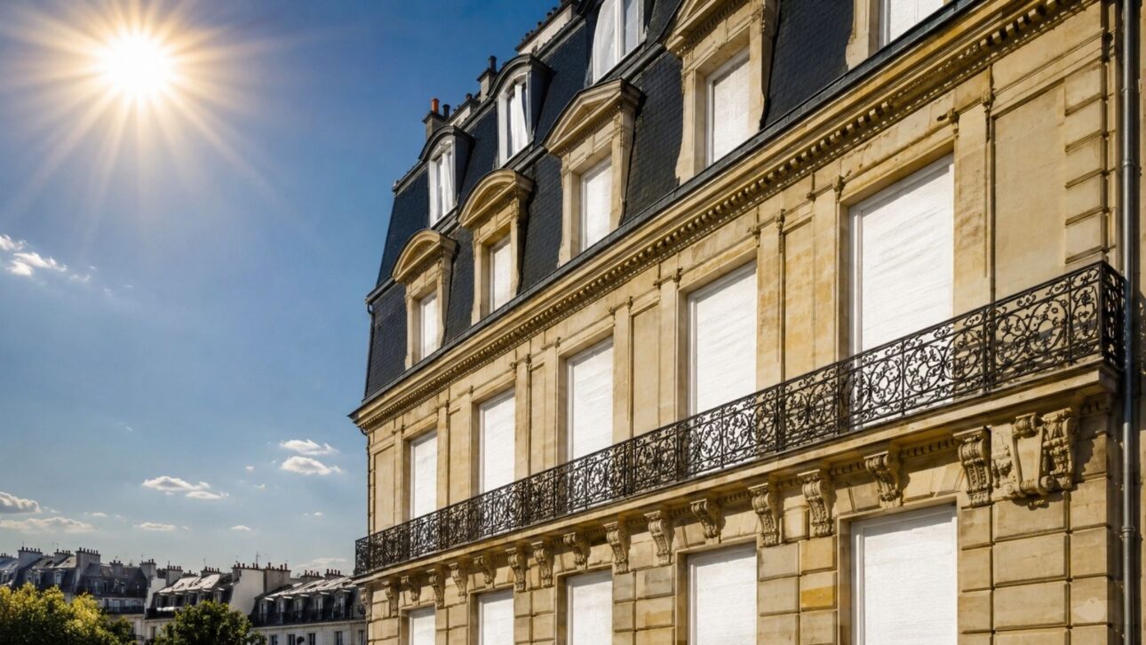 Onda de calor de junho de 2026 esgota o blanc de Meudon na França: pó de giz nas janelas baixa vários graus em casa, sem ar-condicionado.

