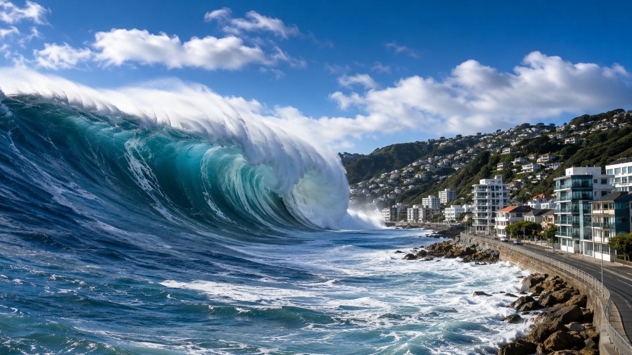 Ondas de até 11 metros avançam sobre Wellington e obrigam retirada de centenas na Nova Zelândia; prefeitura declara emergência, polícia fecha acessos ao litoral e moradores (1)