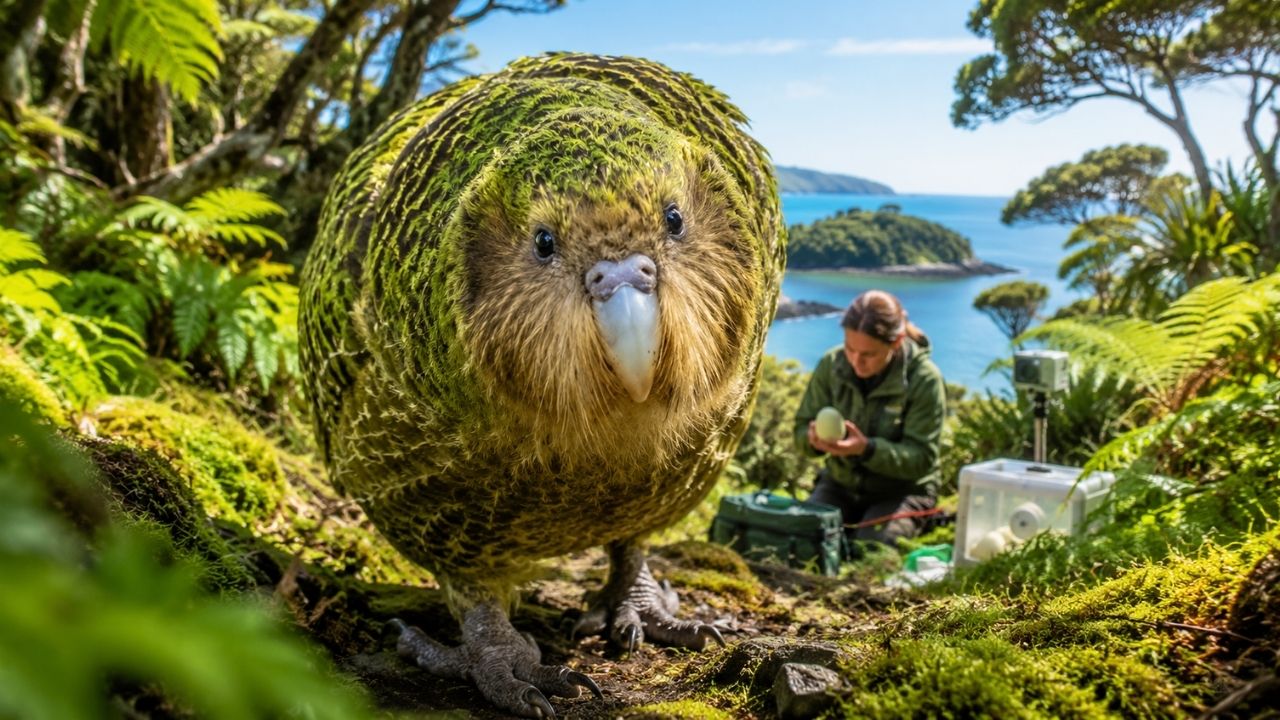 Papagaio gigante que não voa, pesa até 4 kg e cheira a mel quase desapareceu do planeta, mas programa extremo na Nova Zelândia usou ilhas sem predadores, genética, ovos falsos (7)