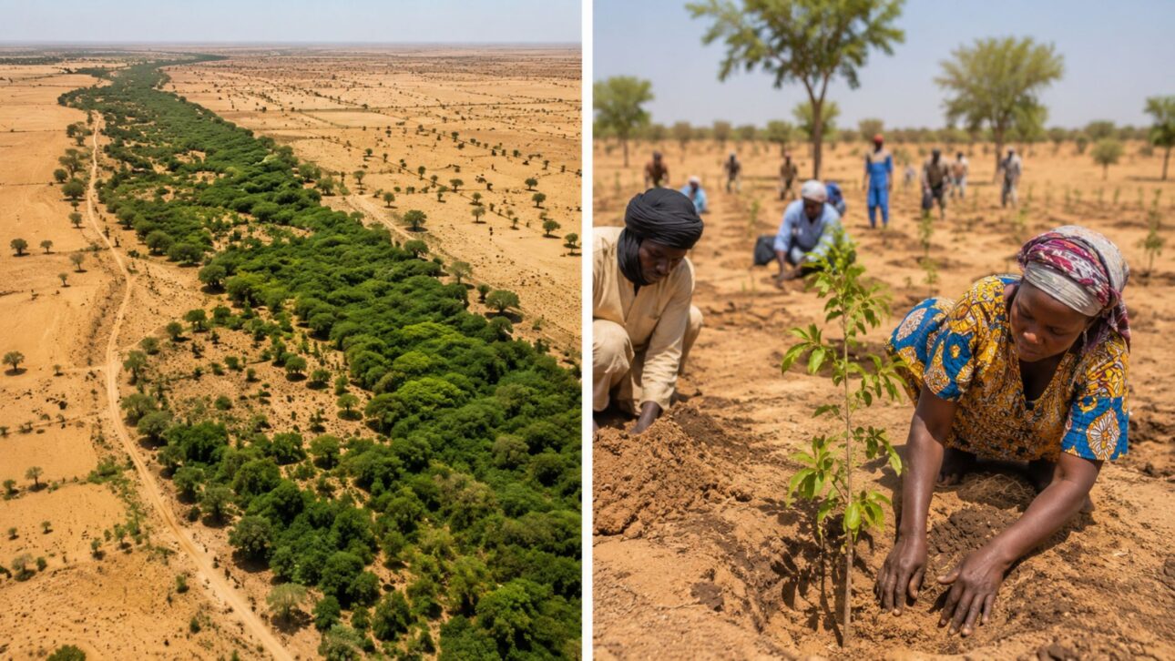 A Grande Muralha Verde de 8.000 km no Sahel aposta em reflorestamento contra a desertificação para frear o Saara, mas segue muito atrás da meta.