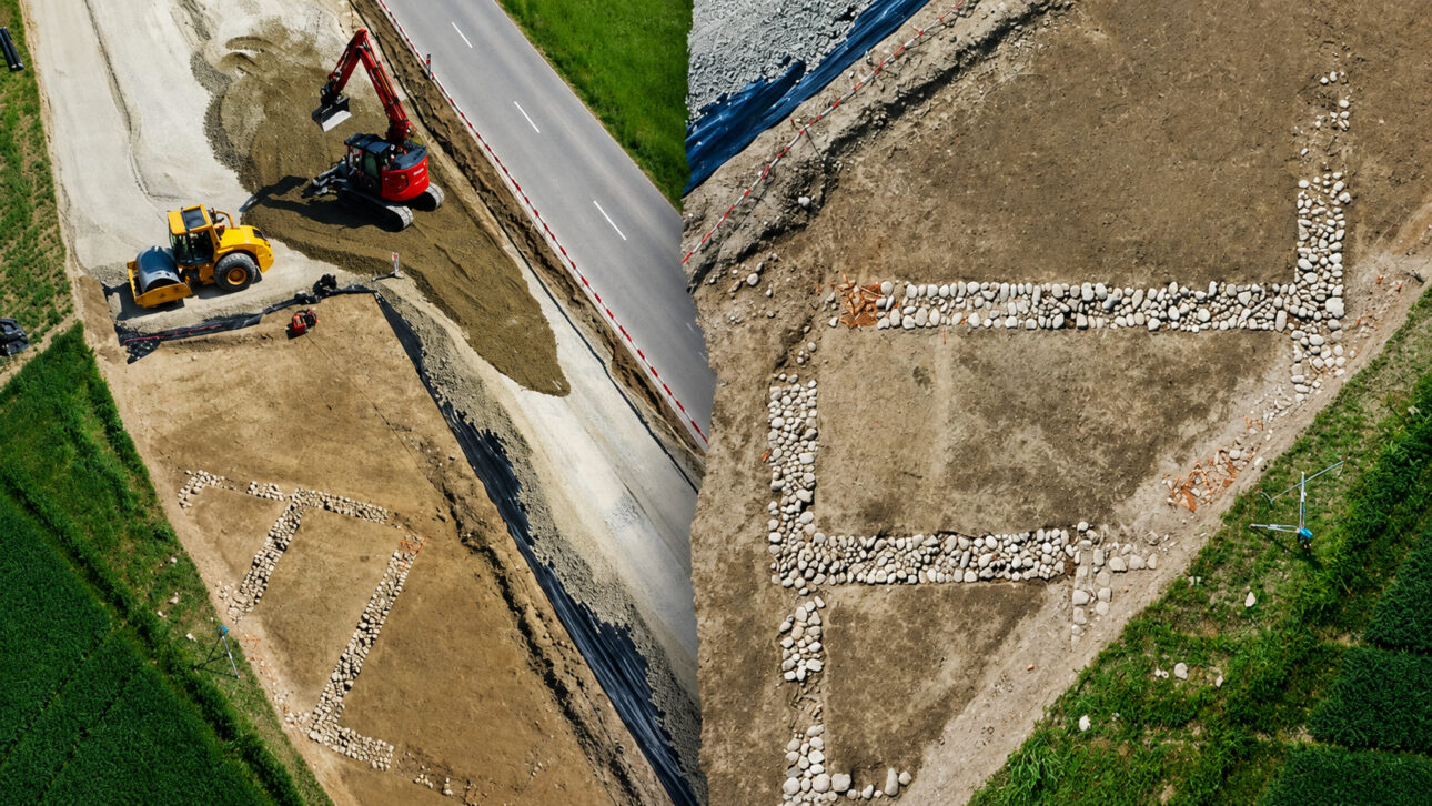 Pedras vistas por um pedestre revelaram ruínas romanas esquecidas sob rodovia suíça
