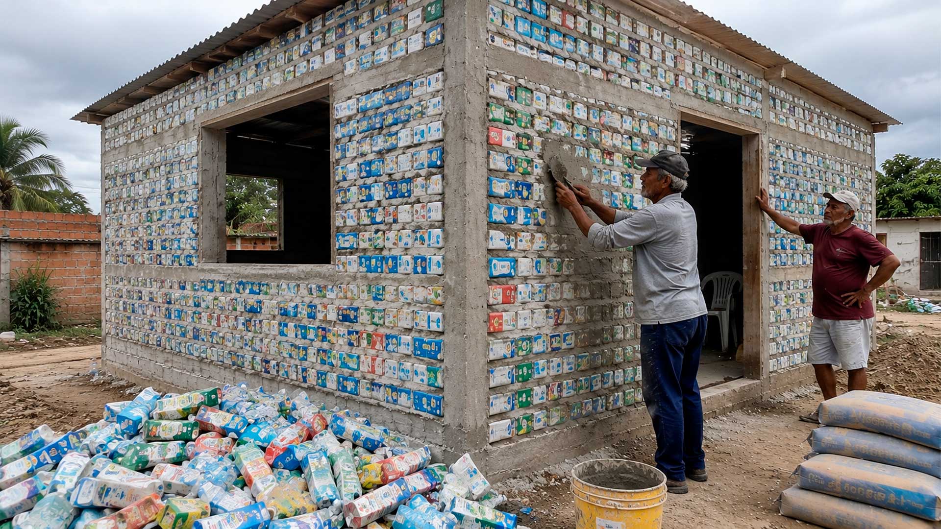 Pedreiro aposentado usa mais de 4 mil caixas de leite para construir casa de dois cômodos em Sorocaba sem tijolos comuns