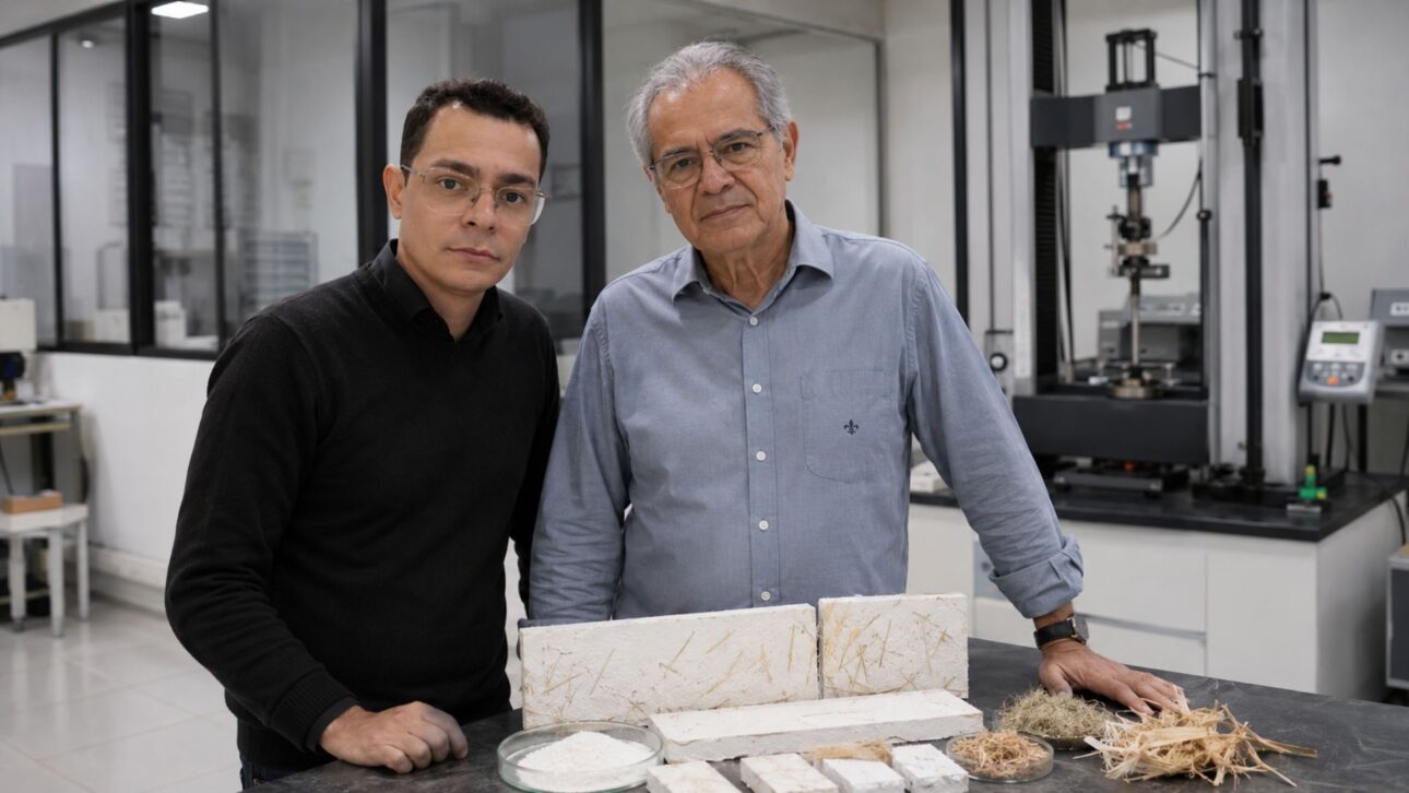 Na FZEA-USP, um cimento que absorve CO2: óxido de magnésio e fibras vegetais capturam 100 kg por metro cúbico e prometem uma construção civil mais limpa.