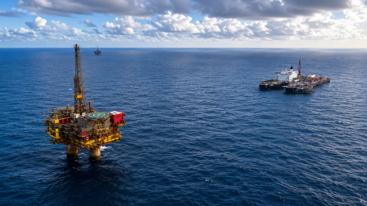 Pioneering Spirit se aproximando da plataforma Brent Delta.
