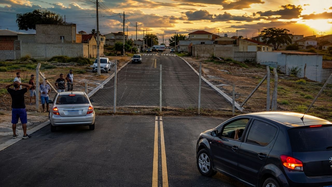 Pista feita para desafogar trânsito no DF acaba travada por cercas e arame farpado moradores descobrem que obra passou por lotes particulares vendidos legalmente e agora cobram (3)