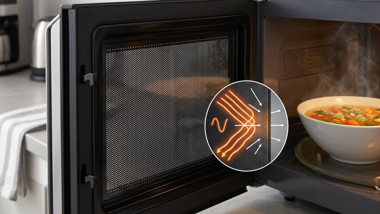Why the microwave door has a screen full of holes