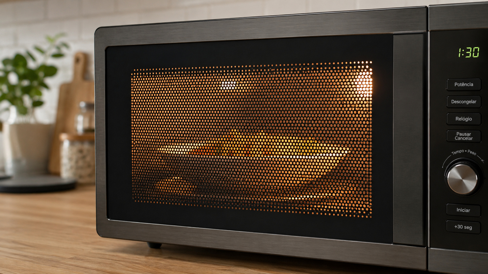Por que a porta do micro-ondas tem uma tela cheia de furinhos e como esse detalhe permite enxergar a comida sem deixar a energia escapar?