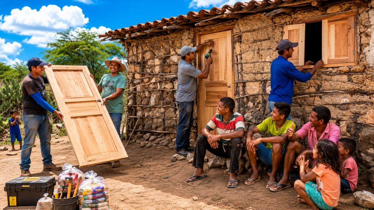 Portas chegam após viagem de 400 km e transformam casa simples em abrigo de verdade família se emociona com obra quase fechada antes do inverno, enquanto mutirão corre para (2)