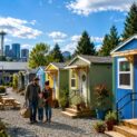 Pressionada por quase 10 mil pessoas dormindo ao relento no Condado de King, Seattle criou vila com 90 microcasas de 8,9 m², cama, energia, aquecimento, ar-condicionado, cozinha, (3)