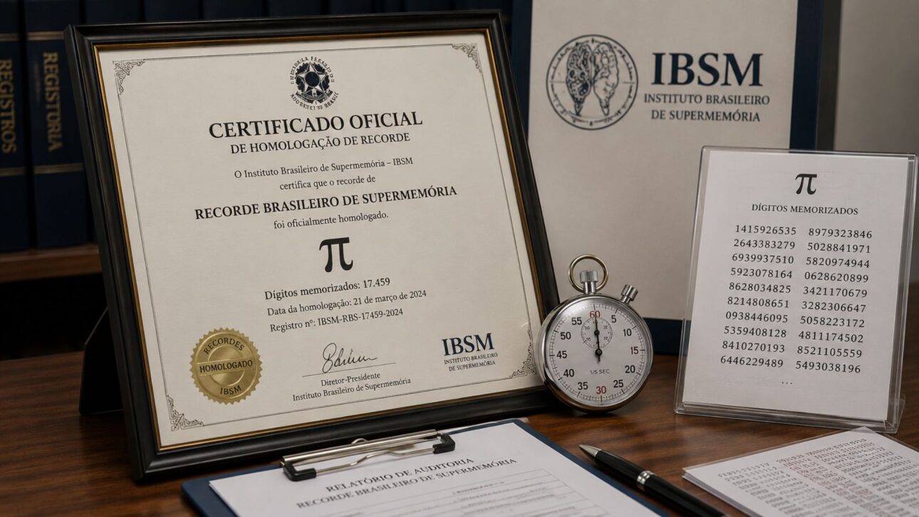 O professor aposentado Álfio Maciel Campelo, 72, de Pernambuco, recitou 247 dígitos do Pi em 1 minuto: recorde de supermemória validado pelo Rank Brasil.