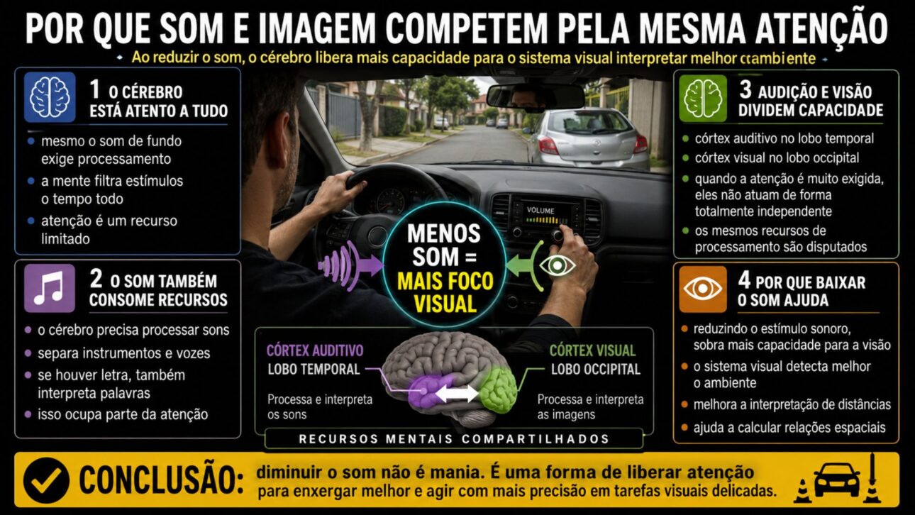 Bajar el volumen de la música al estacionar es una estrategia del cerebro para dedicar más recursos a la visión cuando la tarea al volante se vuelve compleja.