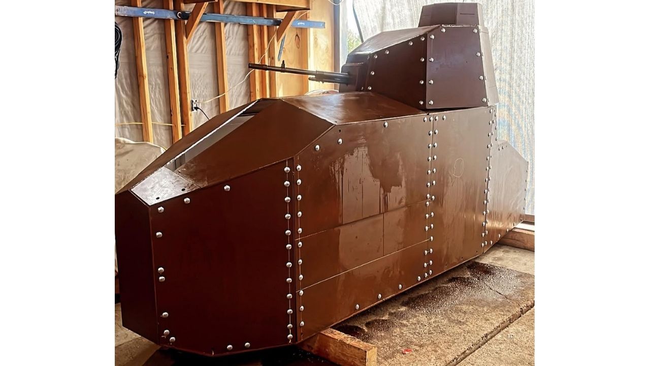 WWI tank uses Jeep engine, tractor tracks and only runs on private property in California.
