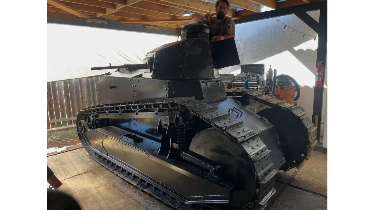 World War I tank uses Jeep engine, tractor tracks and only runs on private property in California.