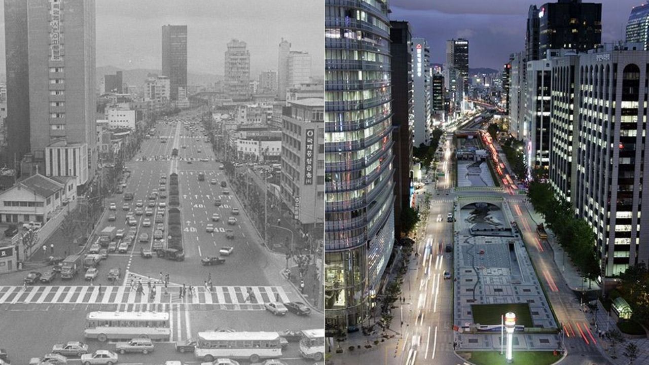 Rio enterrado sob rodovia virou parque urbano em Seul após obra milionária no Cheonggyecheon, atraiu 64 mil visitantes por dia, fez a biodiversidade crescer 639% e mostrou por (1)